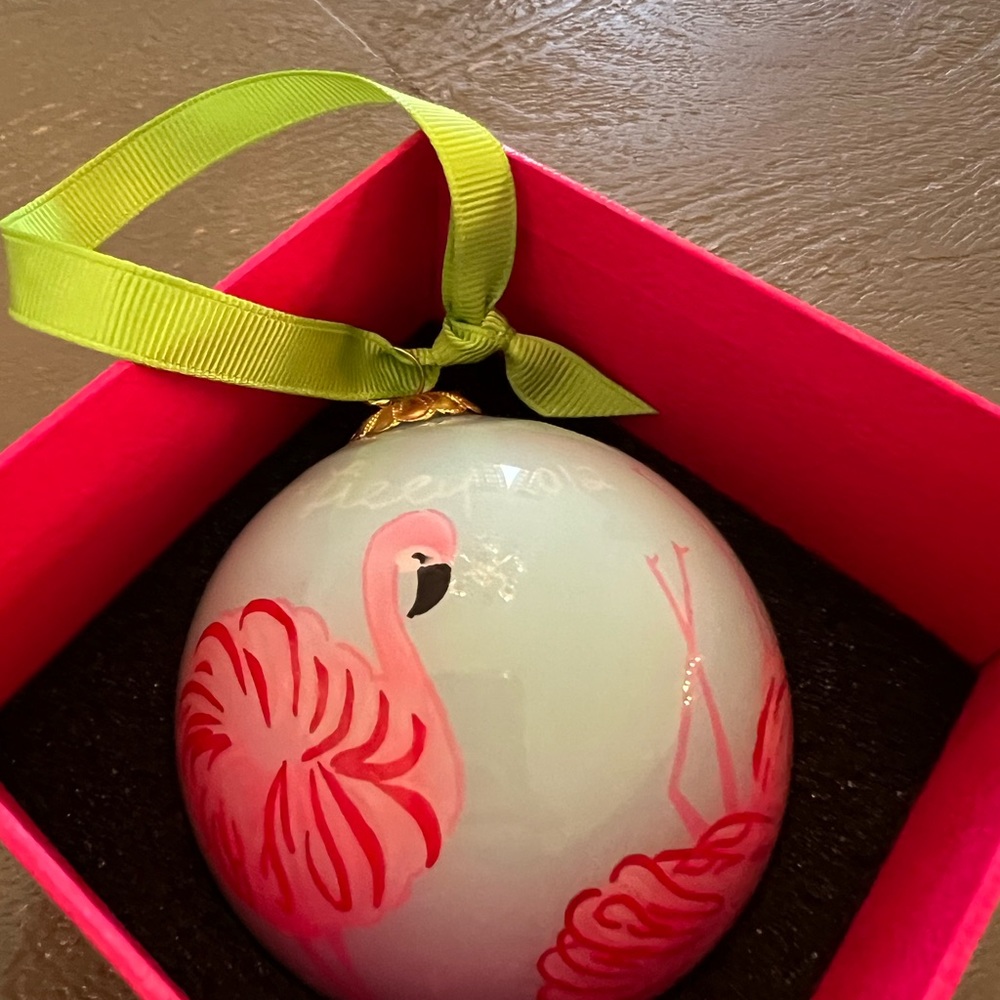 Lilly Pulitzer glass ball ornament in shorely blue a little leg